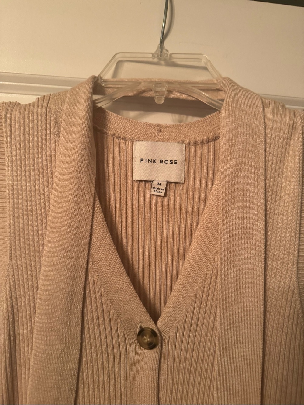 Pink Rose Beige Ribbed Button-Front Knit Dress - Picture 2 of 2